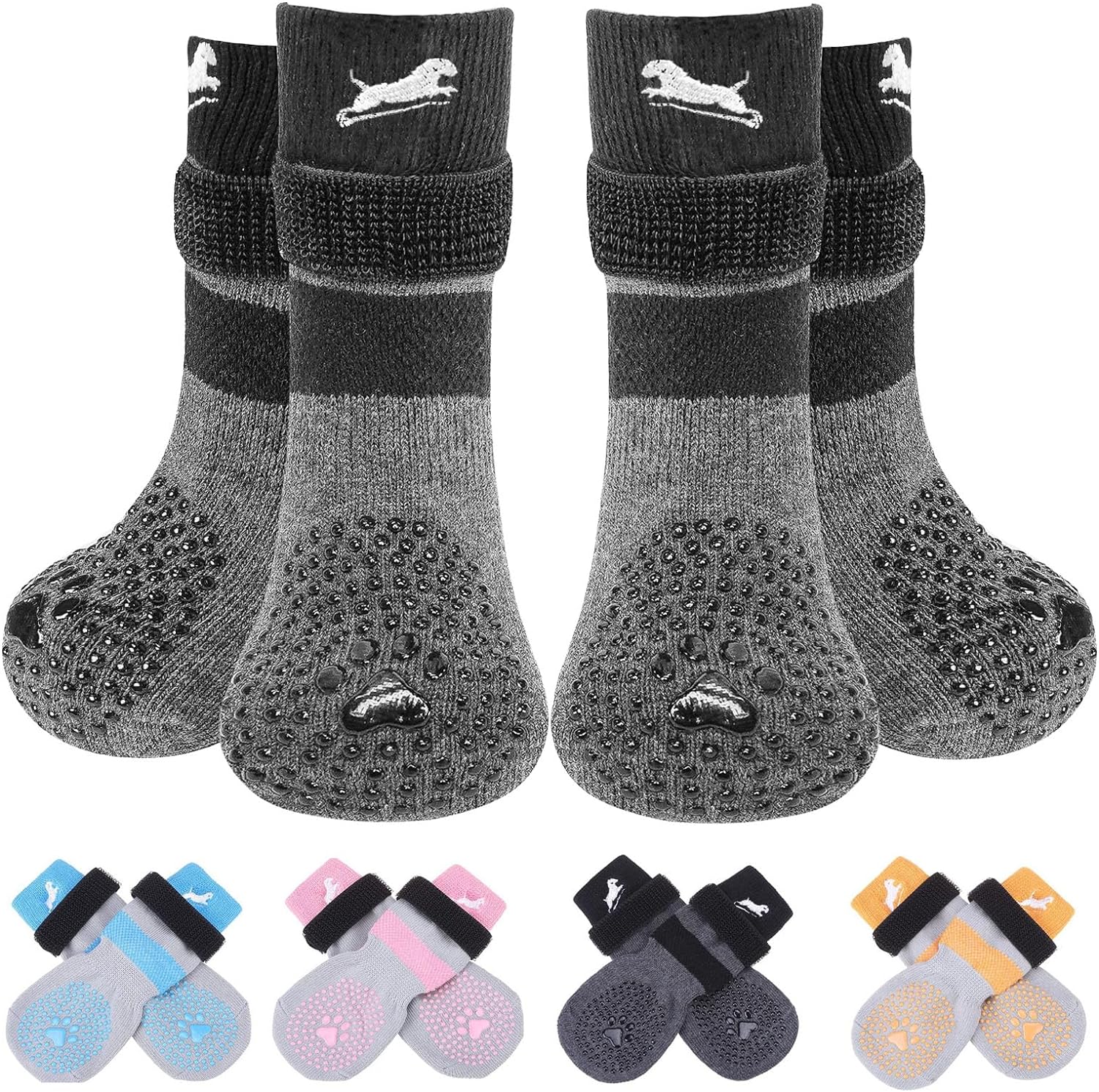EXPAWLORER 6 Pack Double Sides Anti-Slip Dog Socks -Embroidered