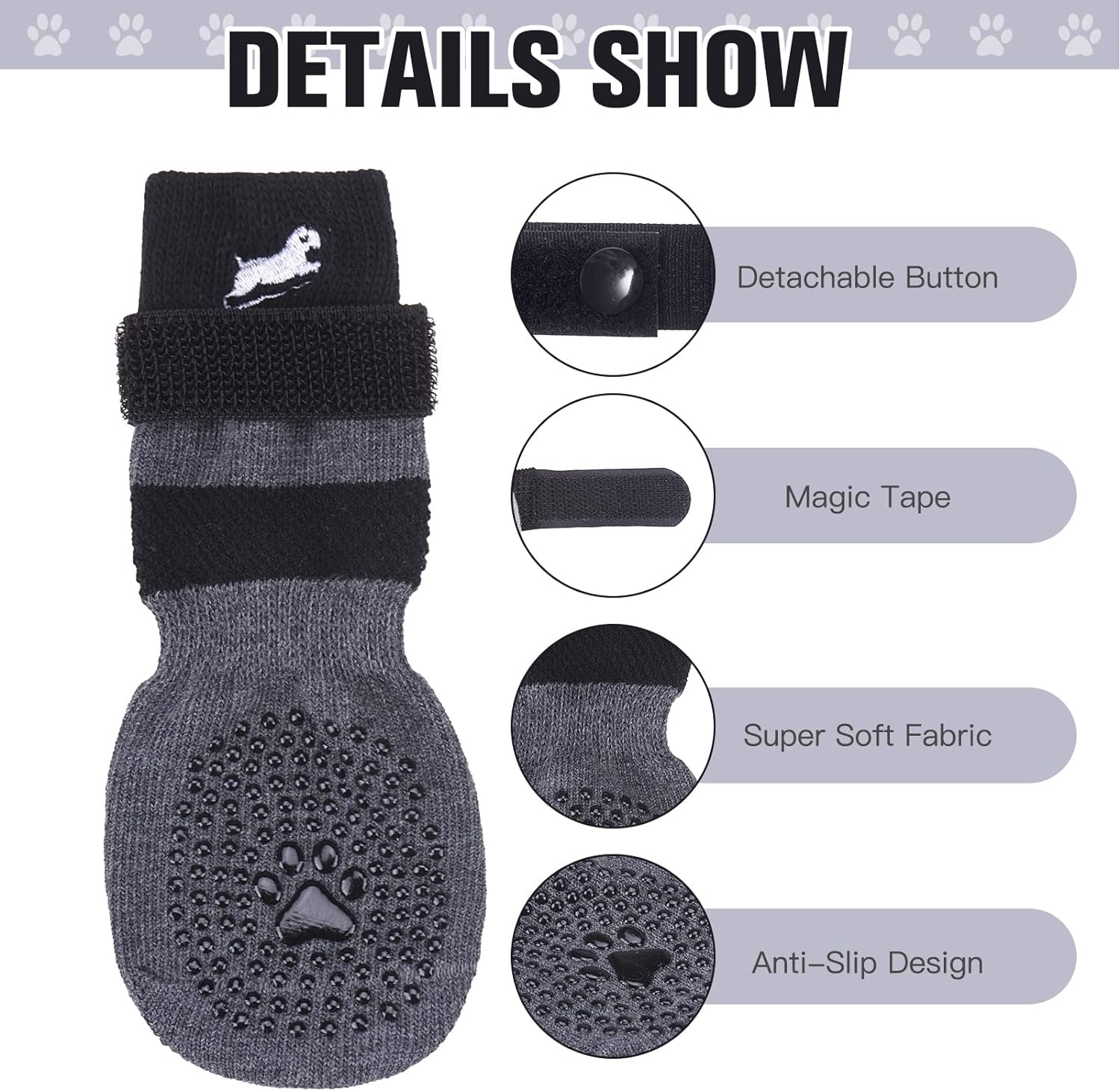 EXPAWLORER 6 Pack Double Sides Anti-Slip Dog Socks -Embroidered