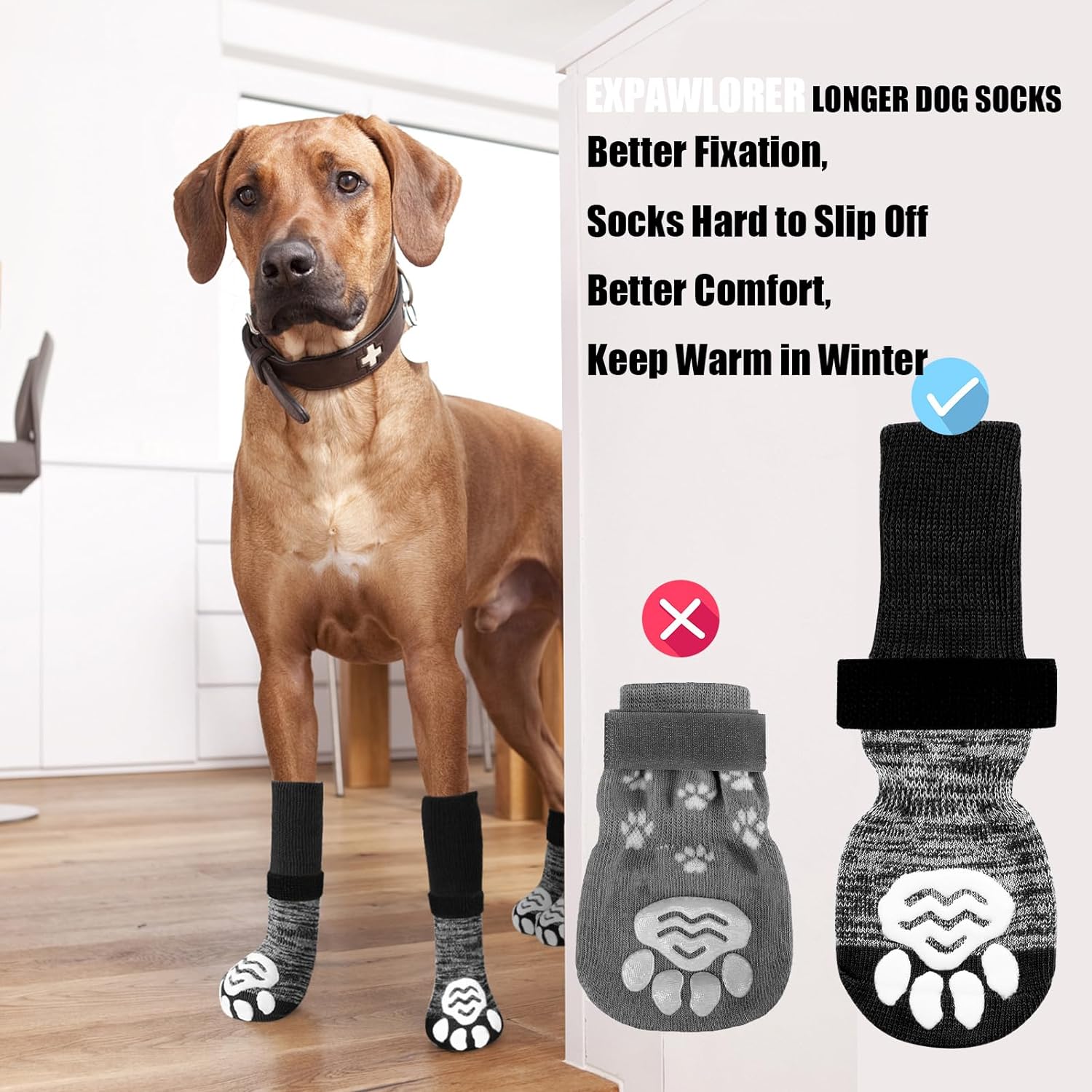 Anti-Slip Long Dog Socks for Hardwood Floors