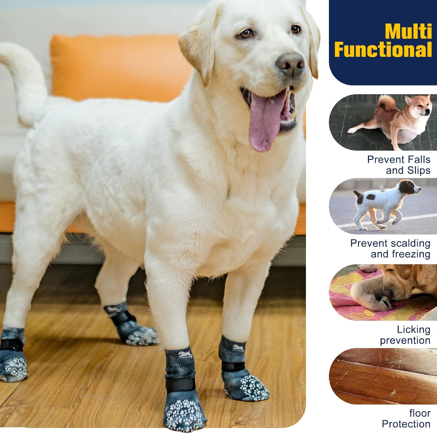 EXPAWLORER 3 Pairs Anti-Slip Dog Socks - Double Side Large Coverage Non-Slip  That Works Even When Twisted, Soft Paw Protector, Prevents Licking, Slipping,  Better Control for Indoor on Wooden Floor Grey Large