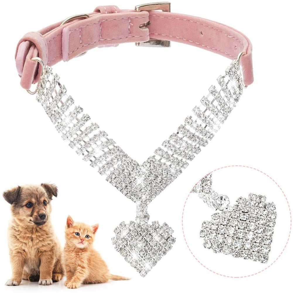 Bling Rhinestone Pet Collar for Girls， Pink