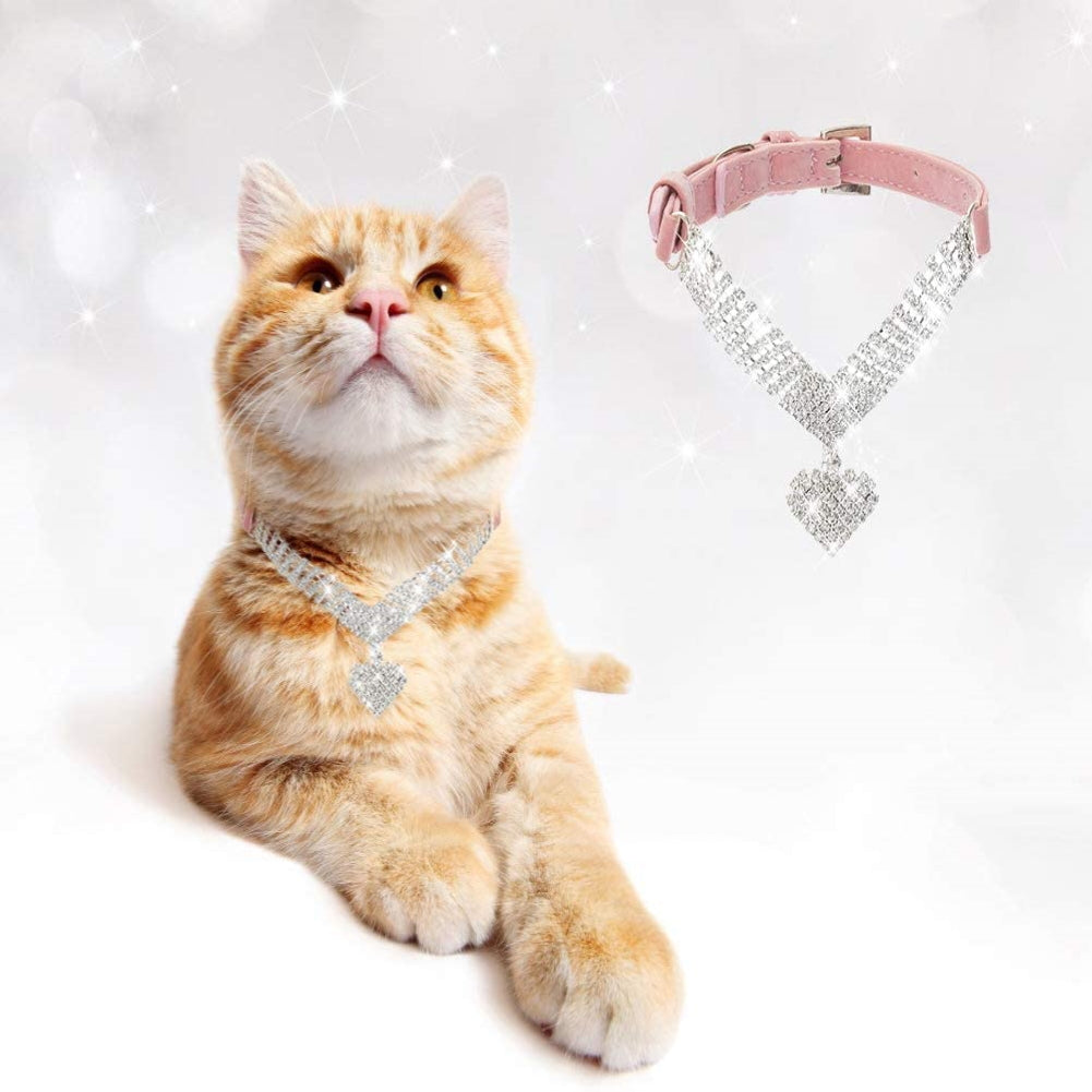 Bling Rhinestone Pet Collar for Girls， Pink